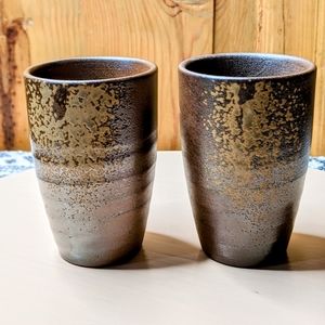 QUALITY HANDTHROWN Brown & Gold Sake/Tea Cups